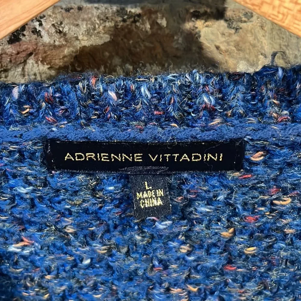 Adrienne Vittadini Blue Speckled V-Neck Knit Sweater